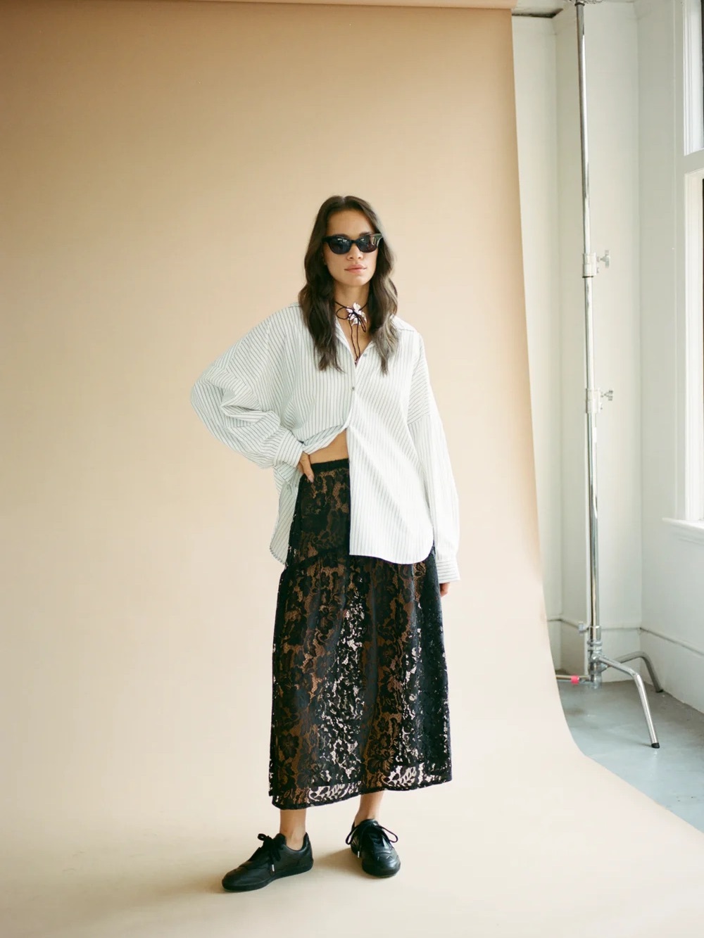 A Bronze Age Black Lace Tiered A-Line Skirt